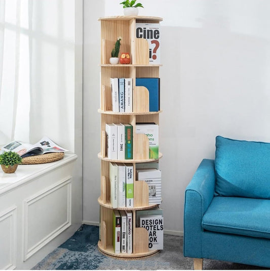 Heehee Wooden Rotating Bookshelf 360 Display Floor Standing Bookcase Storage Rack for Kids&Adults Multi-Functional Bookshelf Organizer (5-Tier)