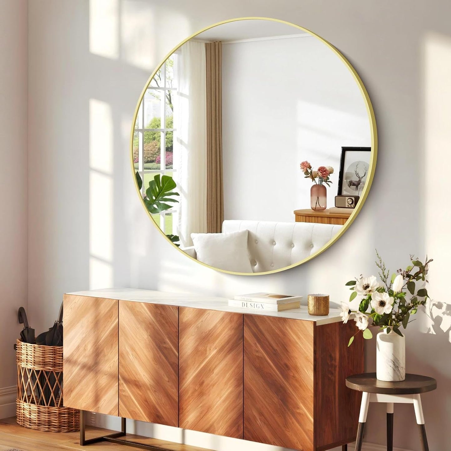 Gold Round Mirror, 48 inch Large Circle Mirrors, Aluminum Metal Frame Big Round Bathroom Mirror, Oversized Circle Mirror, Huge Circular Mirrors for Wall Bathroom Entryway Bedroom Living Room