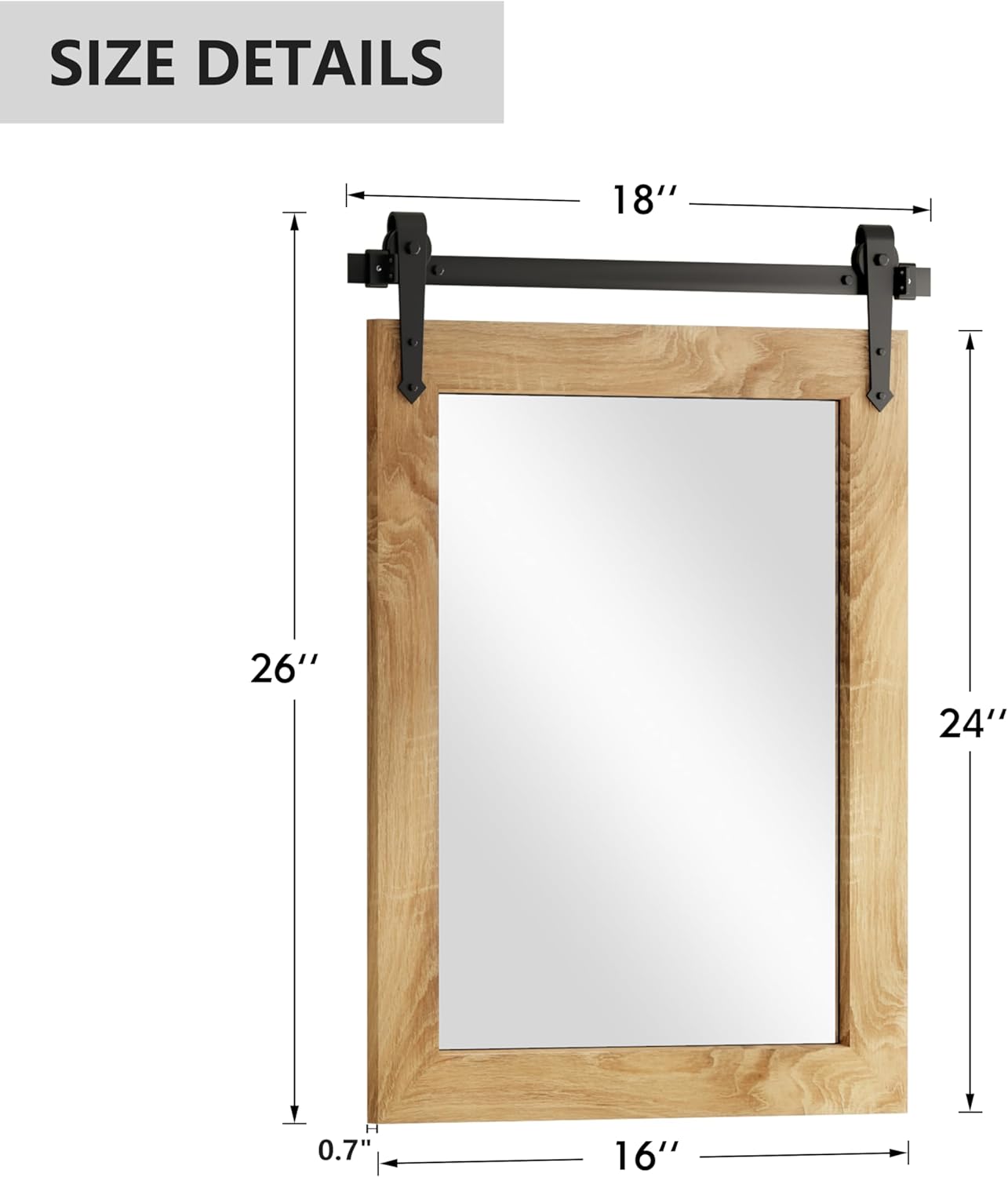 Farmhouse Bathroom Mirror 18" x 24" Rustic Wood Framed Wall Barn Door Mirror for Bathroom, Living Room, Bedroom Wall Decor (Brown)