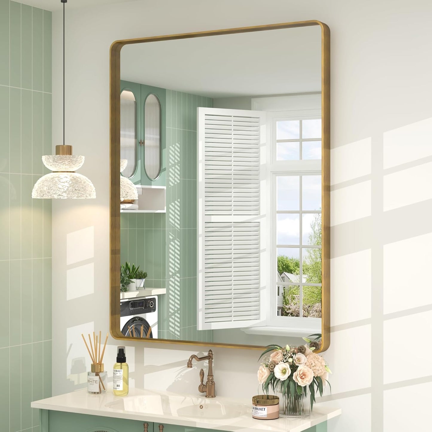 26x36 Gold Framed Mirror for Bathroom, Brushed Gold Mirror with Metal Frame, Modern Rectangle Brass Vanity Mirror for Wall, Shatterproof, Anti-Rust (Horizontal/Vertical)