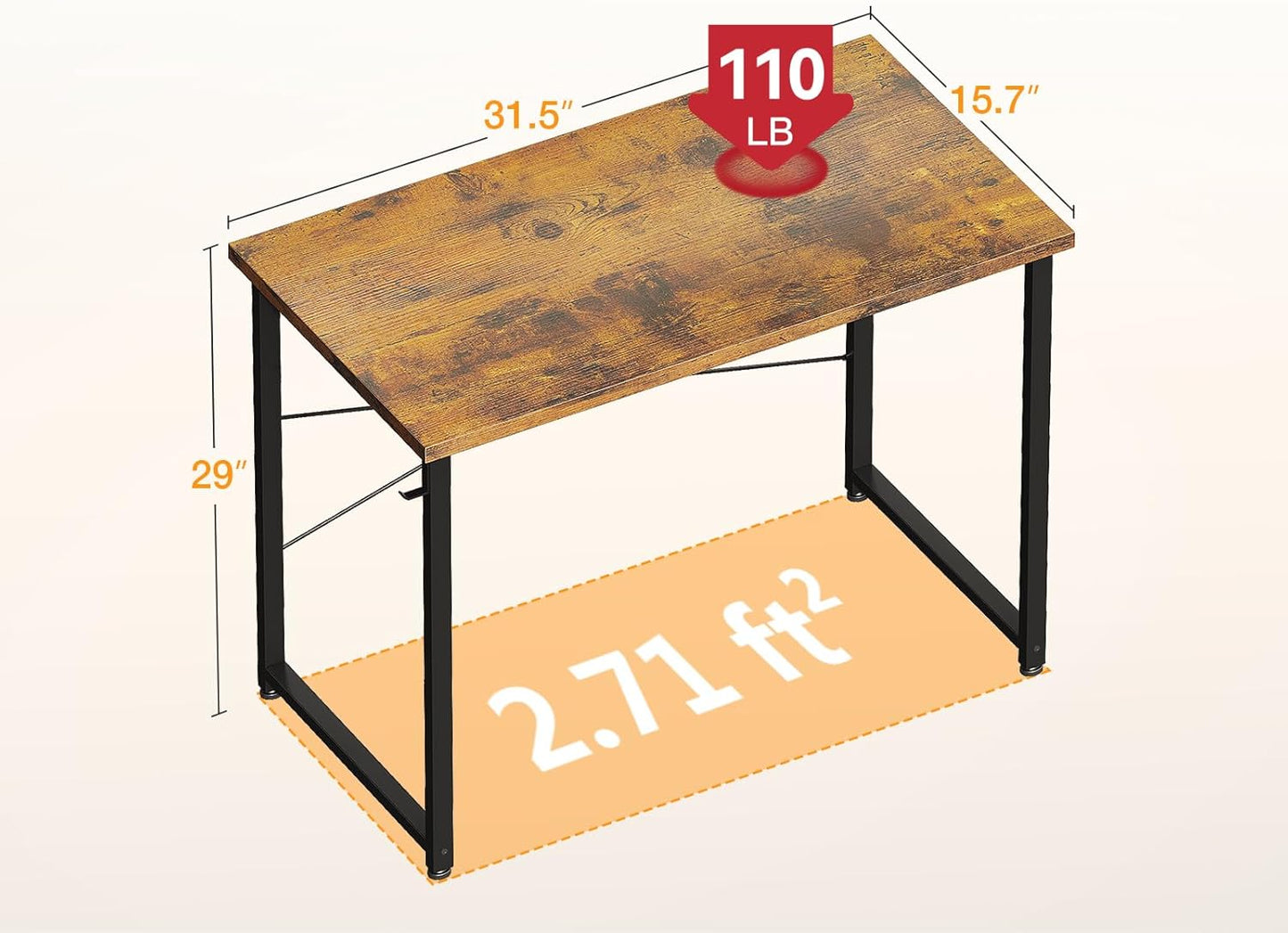 ODK 32 Inches Small Desk for Home Office, Computer Study Table for Small Spaces, Writing Desk with Headphone Hooks, Vintage