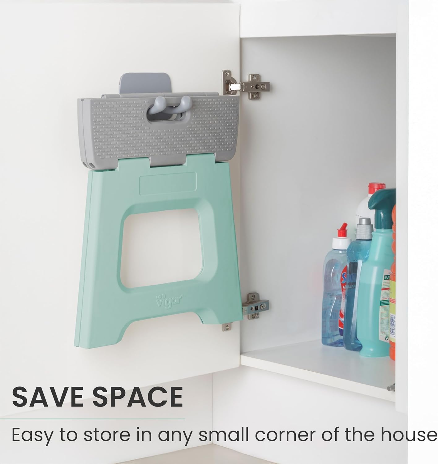 Vigar Compact Step Stool Foldable, 12-1/2-inch Step Stools for Adults up to 330 Pound, Lightweight Stool, Non-Slip Folding Step Stool, Light Turquoise