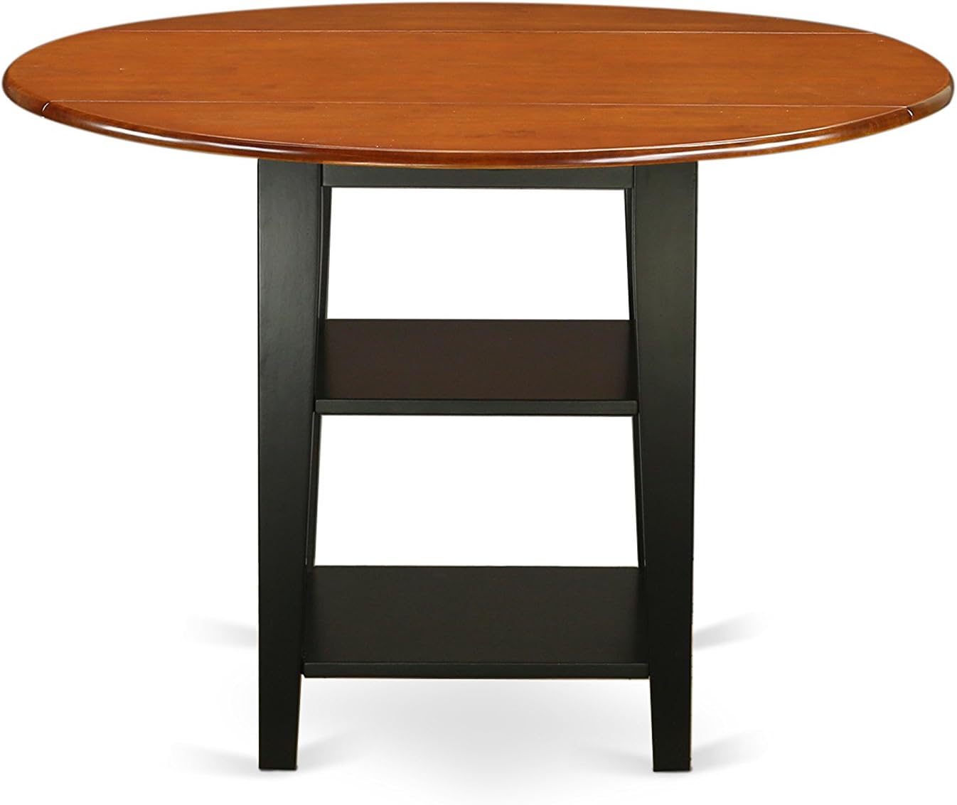 East West Furniture SUPF5-BCH-C 5 Piece Kitchen Table & Chairs Set Includes a Round Dining Table with Dropleaf & Shelves and 4 Linen Fabric Dining Room Chairs, 42x42 Inch, Black & Cherry