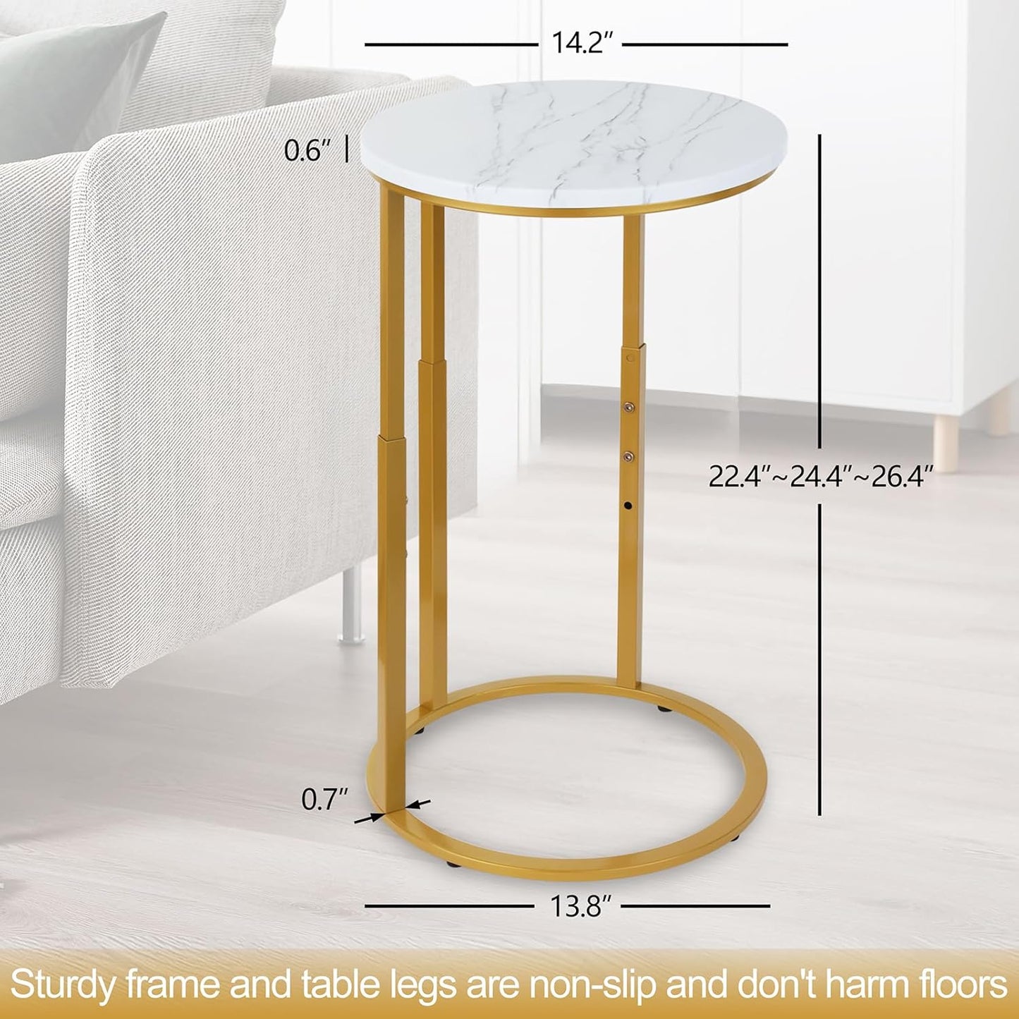 Serteaw C-Shaped End Table, Sturdy Side Table for Couch Sofa Bedside Small Space,C Snack Table TV Tray Record Player Stand Small Tables for Living Room Bedroom,Easy to Assemble,Gold