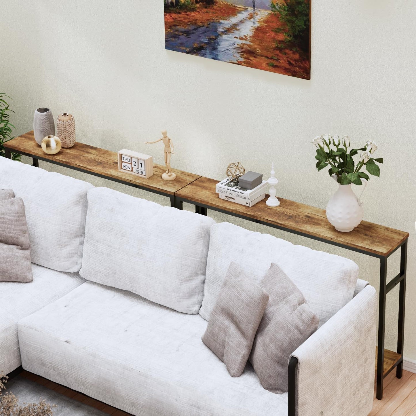 Narrow Console Table, 47 Inch Sofa Table with Adjustable Shelf, 2-Tier Long Skinny Table for Hallway, Entryway, Living Room, Foyer, Rustic Brown