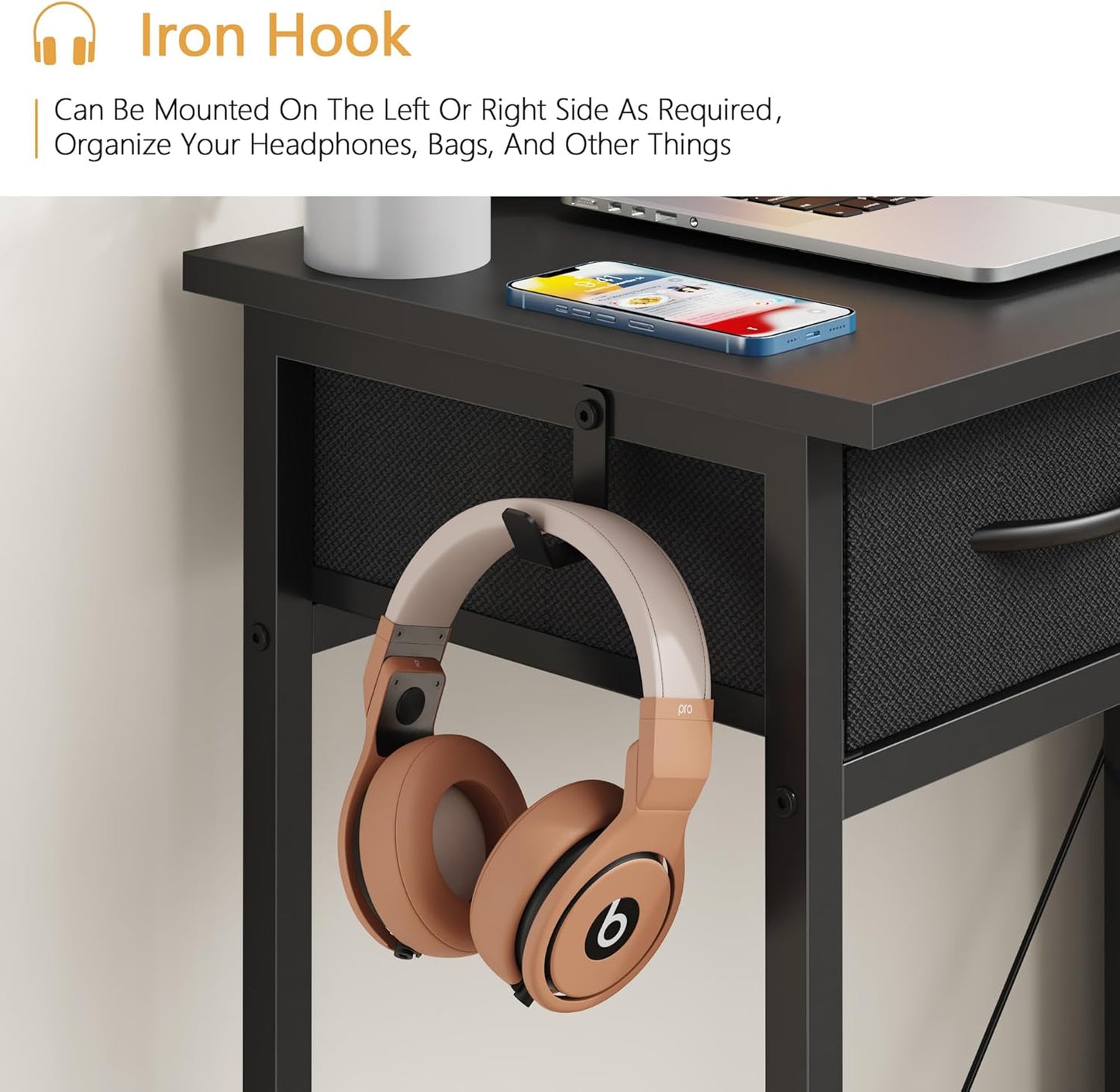 Small Computer Desk with 5 Fabric Drawers, 33 Inch Writing Desk for Home Office, Simple PC Desks for Small Place, Kids Girls Teen Study Table Vanity for Bedroom Dorm, Black