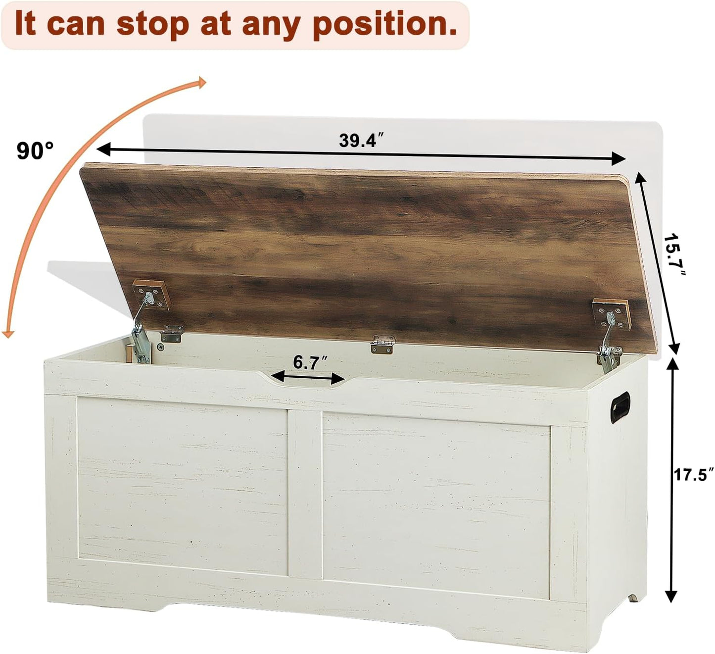 39.4" Storage Chest, Wooden Storage Bench, Lift Top Toy Chest with 2 Safety Hinges, Large Toy Box, Entryway Bench for Living Room, Bedroom, Brown and Rustic White