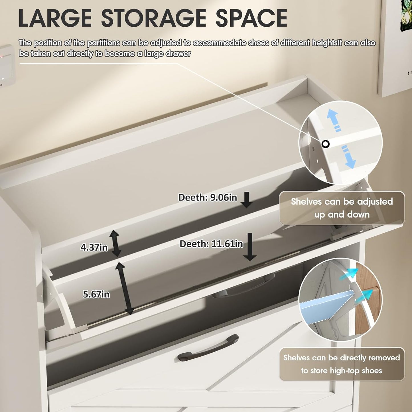 Maupvit Shoe Storage Cabinet with 3 Flip Drawers, Freestanding Organizer with Metal Legs for Entryway, Narrow Shoe Rack Cabinet, White