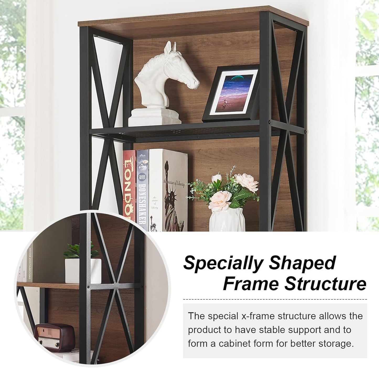 HOMISSUE Tall Bookshelf, 7-Tier Book Shelf, Rustic Wood Metal Bookshelves and Bookcases, Freestanding and Industrial Open Bookcase for Home Office, Living Room and Bedroom, Vintage Brown