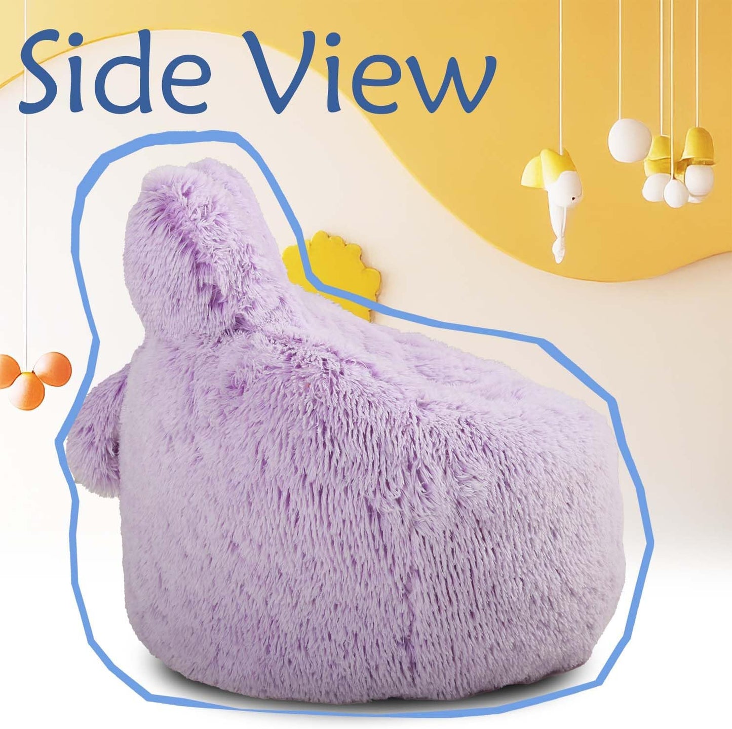 Bean Bag Chair for Kids with Plush Faux Fur Cover, 2.5FT Memory Foam Filled Bean Bag for Teens & Kids, Lazy Sofa for Living Room/Bedroom/Dorm, Rabbit-Ears Design