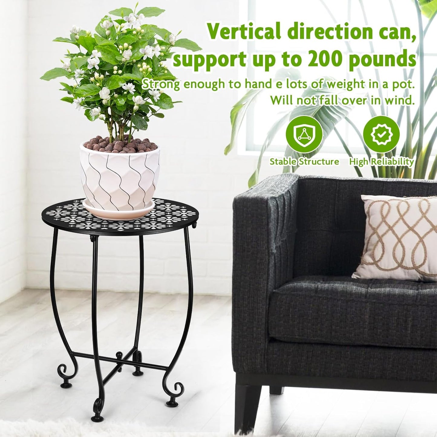 2 Pack 14 Inch Outdoor Side Table for Small Spaces, Patio Side Table,Plant Stand,Round Metal End Table for Patio,Yard Porch Balcony Garden