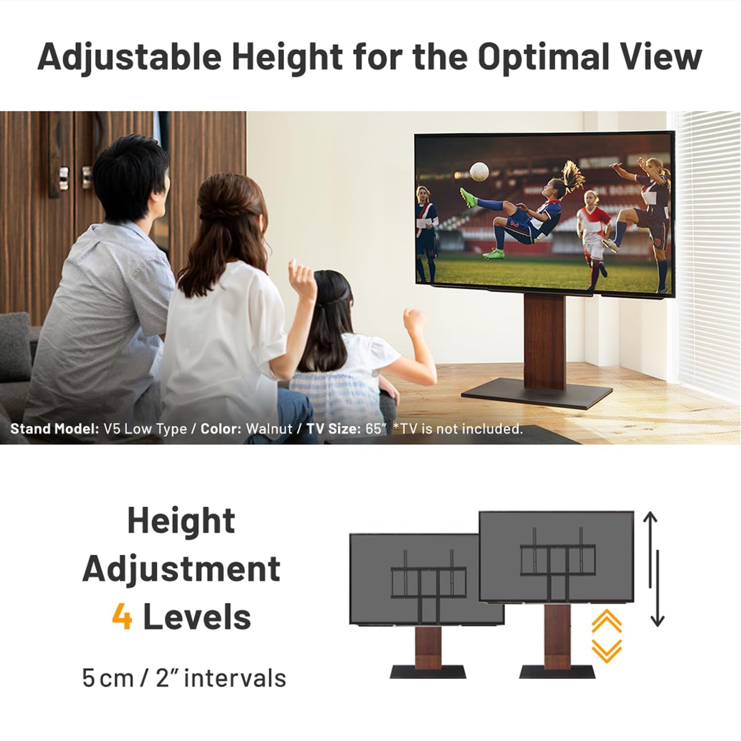WALL V5 Low Type | Minimalist Rolling TV Stand for 32–80 Inch | Walnut | Portable, Space Saving, Height Adjustable, No Drill | for Living Room and Bedroom | Japan-Engineered Design