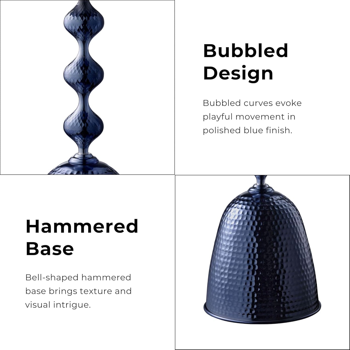 HOMES: Inside + Out Halric Modern 24" Tall Round End Table with Decorated Tabletop and Iron Metal Base, Accent Furniture, Elegant Pedestal Stand for Living Room, Home Office, Chrome Blue