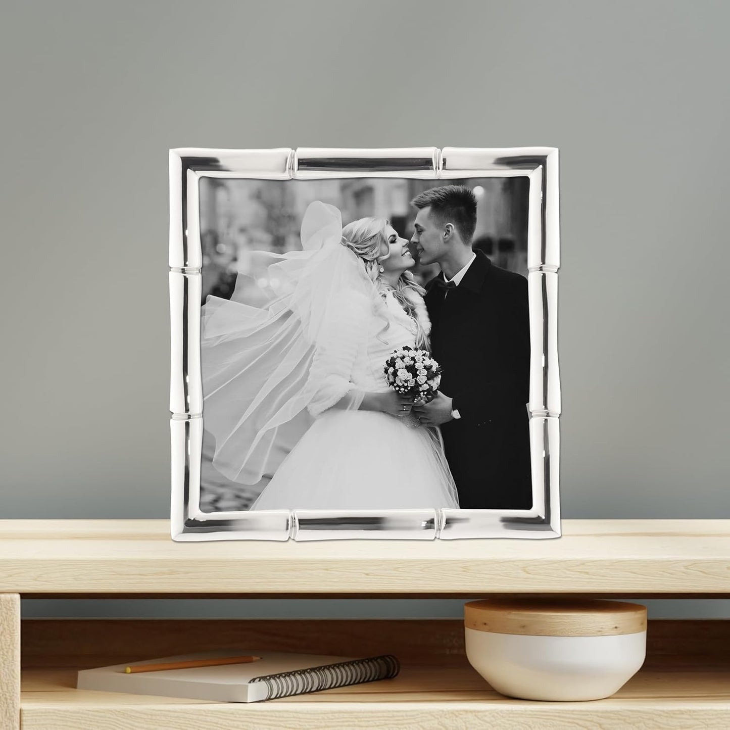 Lawrence Frames Bamboo Design Metal Frame, 4x4, Silver