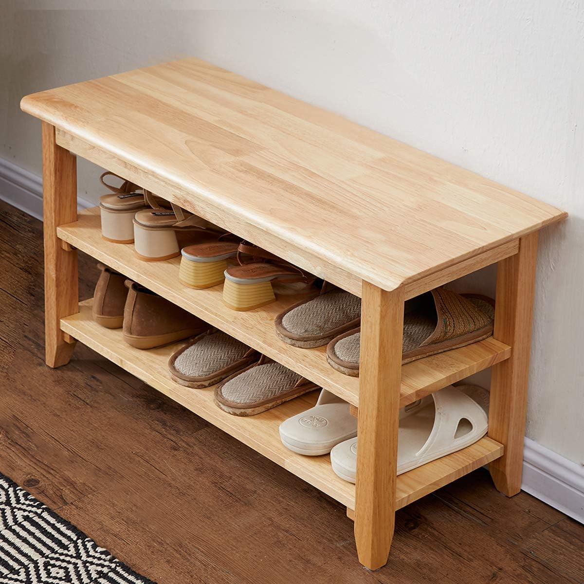 XKZG Storage Bench Wooden Shoe Rack Bench Simple Style Wood Entryway Bench (Natural,31.5")