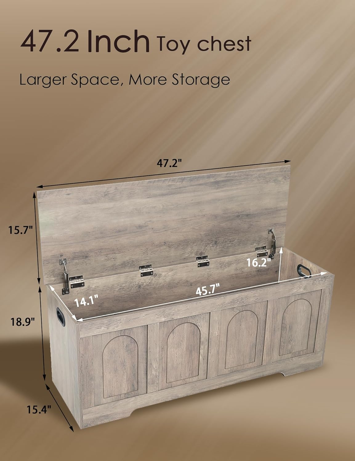 DINZI LVJ Storage Chest, 47.2”Wooden Storage Box with 2 Safety Hinges, Entryway Storage Bench with Flip-Top, Large Trunk for Living Room, Bedroom, Easy Assembly, Greige