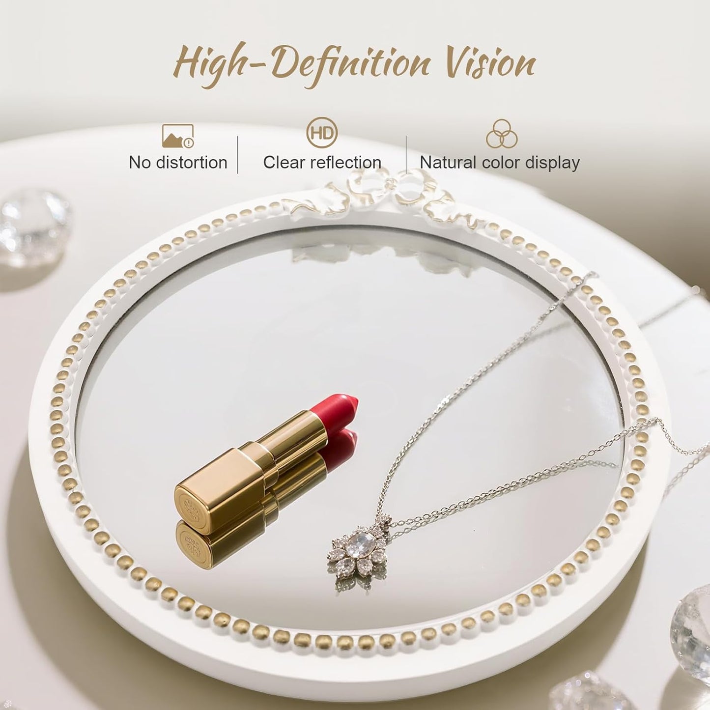 Vintage Round Wall Mirror 11.8inch Small Farmhouse Wooden Vanity Mirror for Wall Decor, Decorative Antique White Nursery Mirrors, Traditional Art Home Bow Decor for Living Room,Bedroom