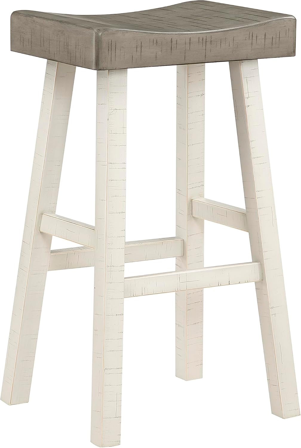 Lexicon Saddle Bar Stools Set of 2 Barstools with Footrest, Armless Dining Chairs for Kitchen Island, Breakfast Nook, Living Room, Pub Height, White/Coffee