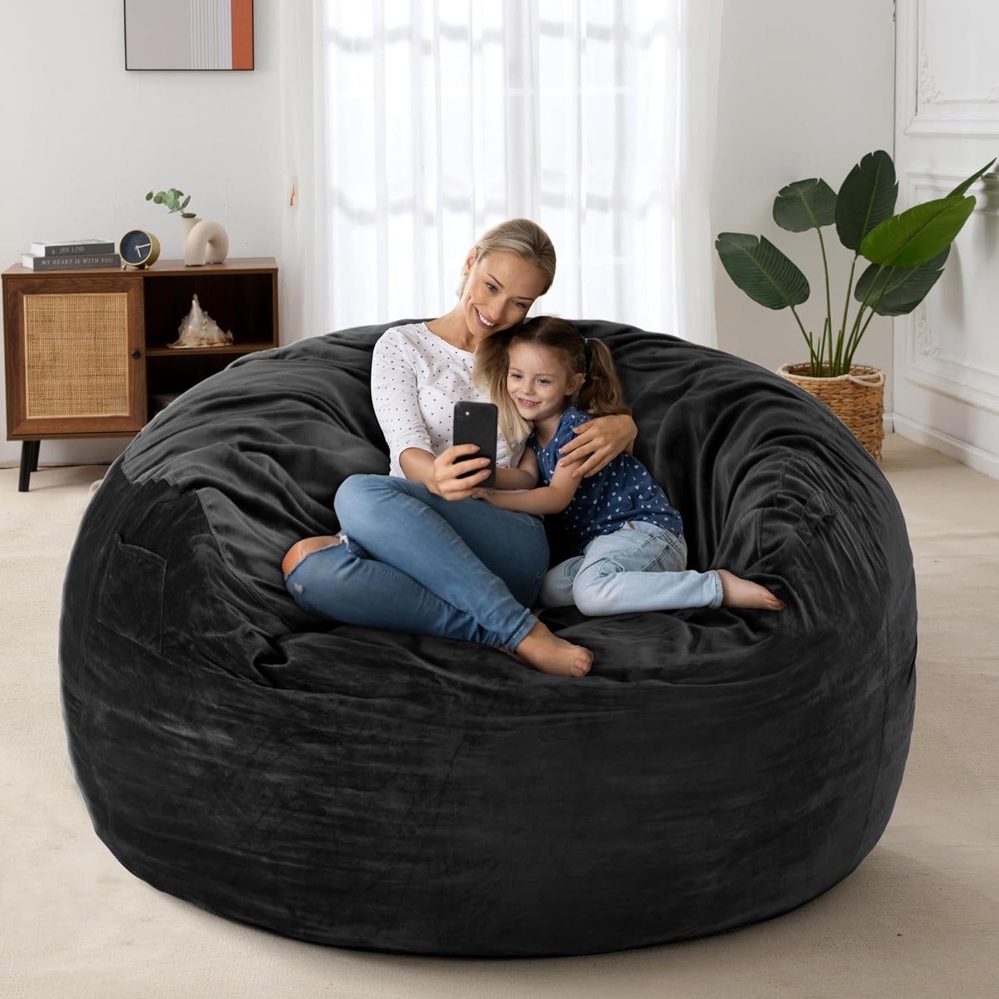 HABUTWAY Bean Bag Chair: Giant 4' Memory Foam Furniture Bean Bag Chairs for Adults with Microfiber Cover 4Ft (Black)