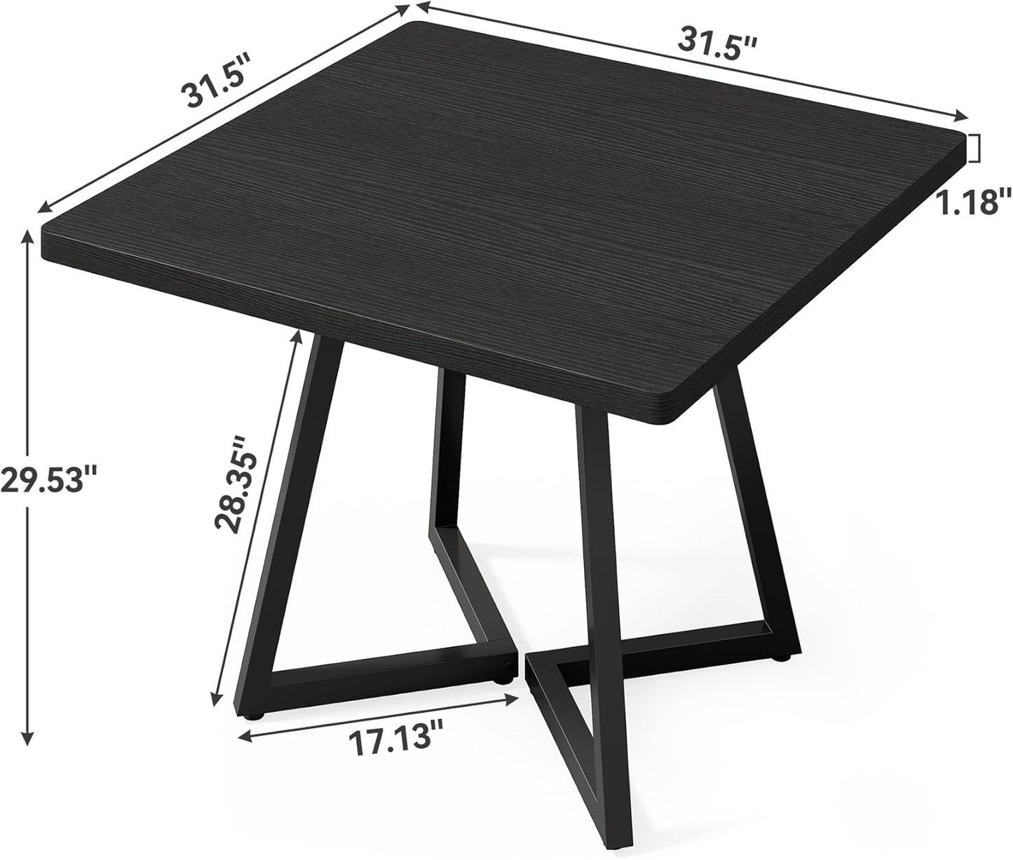 LITTLE TREE 31.5 Inches Small Dining Table for 4, Square Dinner Table for Small Space, Dining Room Tables, Black Wooden Kitchen Table with Metal Legs, Modern Leisure Cafe Table for Apartment
