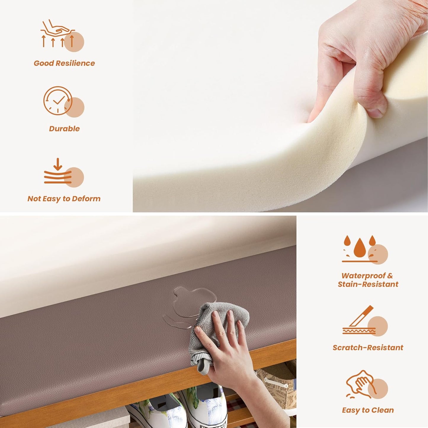 Shoe Storage Bench with Cushion - 2-Tier Shoe Rack Entryway Bench with Flip-Top Storage, Walnut Wooden Shoes Benches Organizer for Entryway, Hallway, Living Room, Bedroom, Closet(Walnut, 39.4" W)