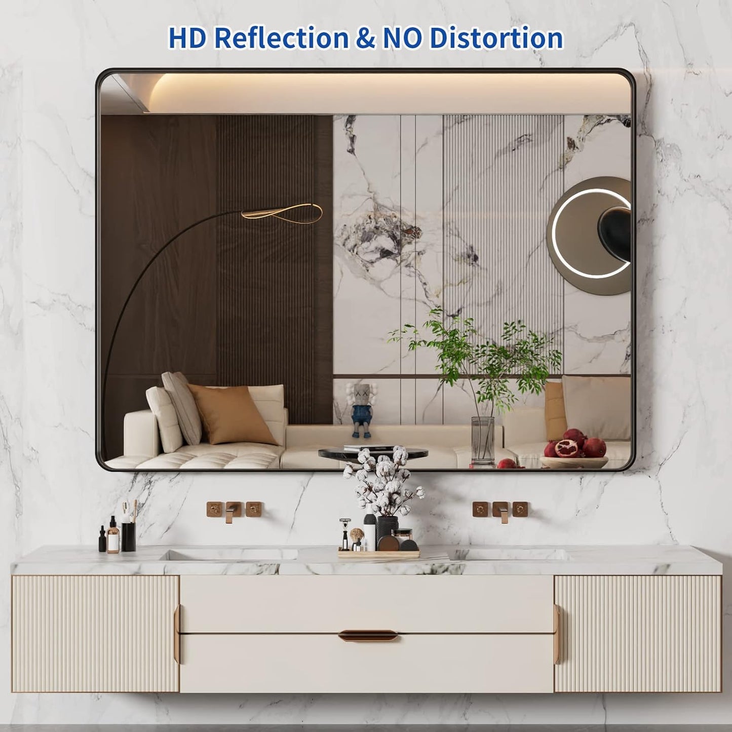 WEER Black Bathroom Mirror 48X36 Inch, Matte Black Bathroom Vanity Mirror Farmhouse, Large Rounded Rectangle Black Metal Framed, Anti-Rust, Tempered Glass, Hangs Horizontally or Vertically