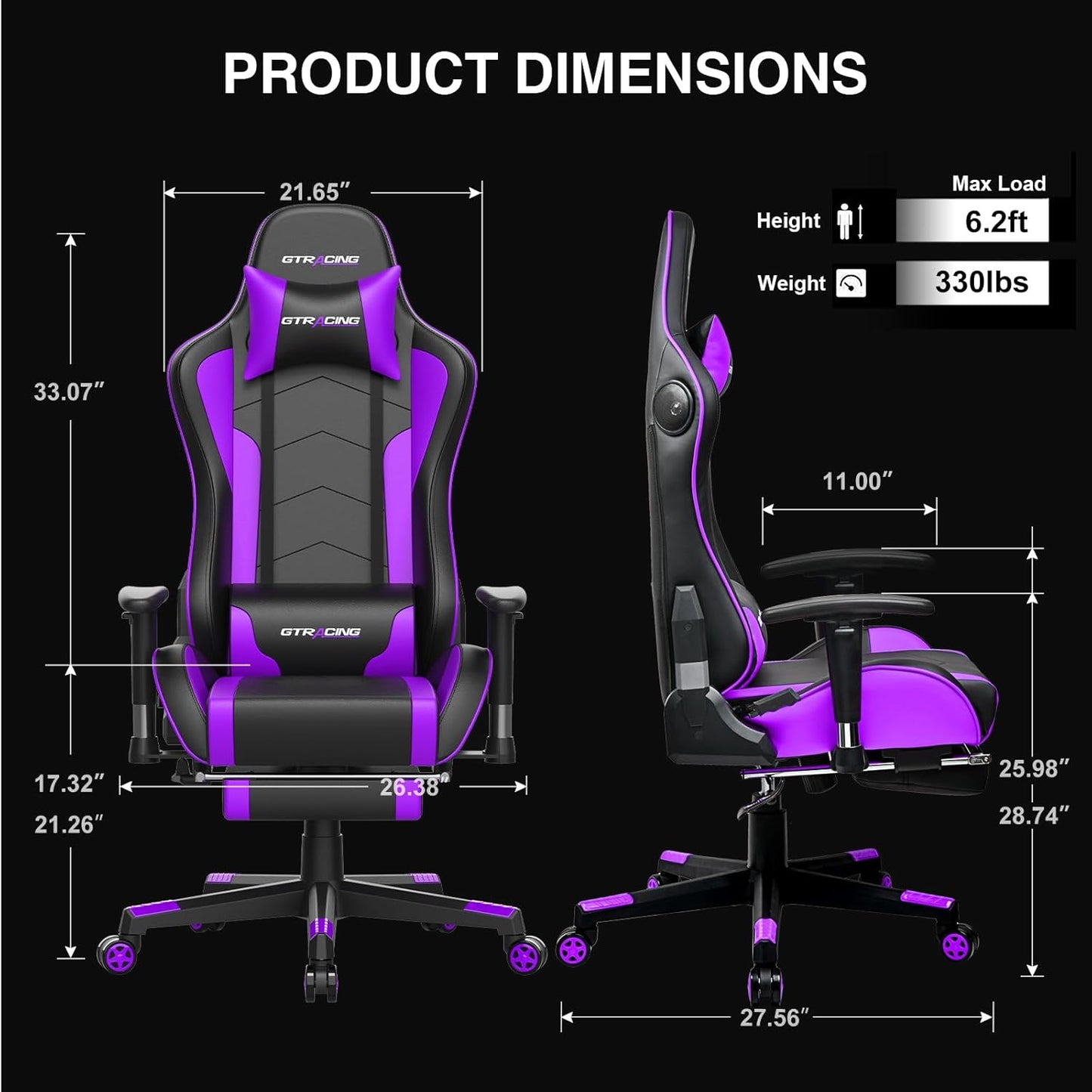 GTRACING Gaming Chair with Speaker and Footrest Office Computer Chairs Music Video Gamer Chair Heavy Duty Ergonomic Computer Office Desk Chair Purple