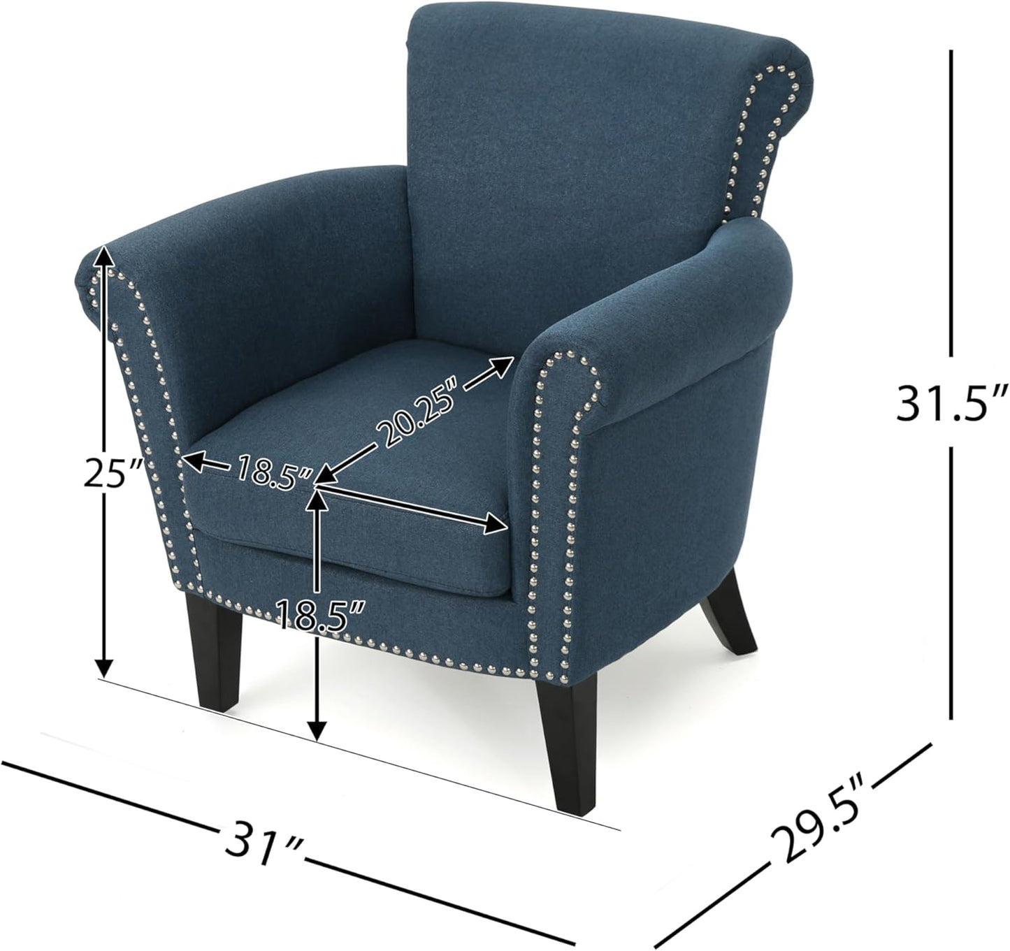 Ball & Cast Upholstered Living Room Chairs,Luxury Curved Design with Nailhead Trim and Subtly Rolled Armrests,Comfy Accent Chair Seating Furniture for Bedroom,Navy Blue