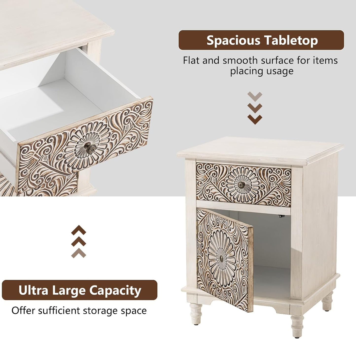 COSIEST 2 Drawers Accent Dresser, Vintage Small Accent Chest with 4 Wood Legs, Free-Standing Buffet Server Nightstand End Table for Bedroom, Living Room, Entryway