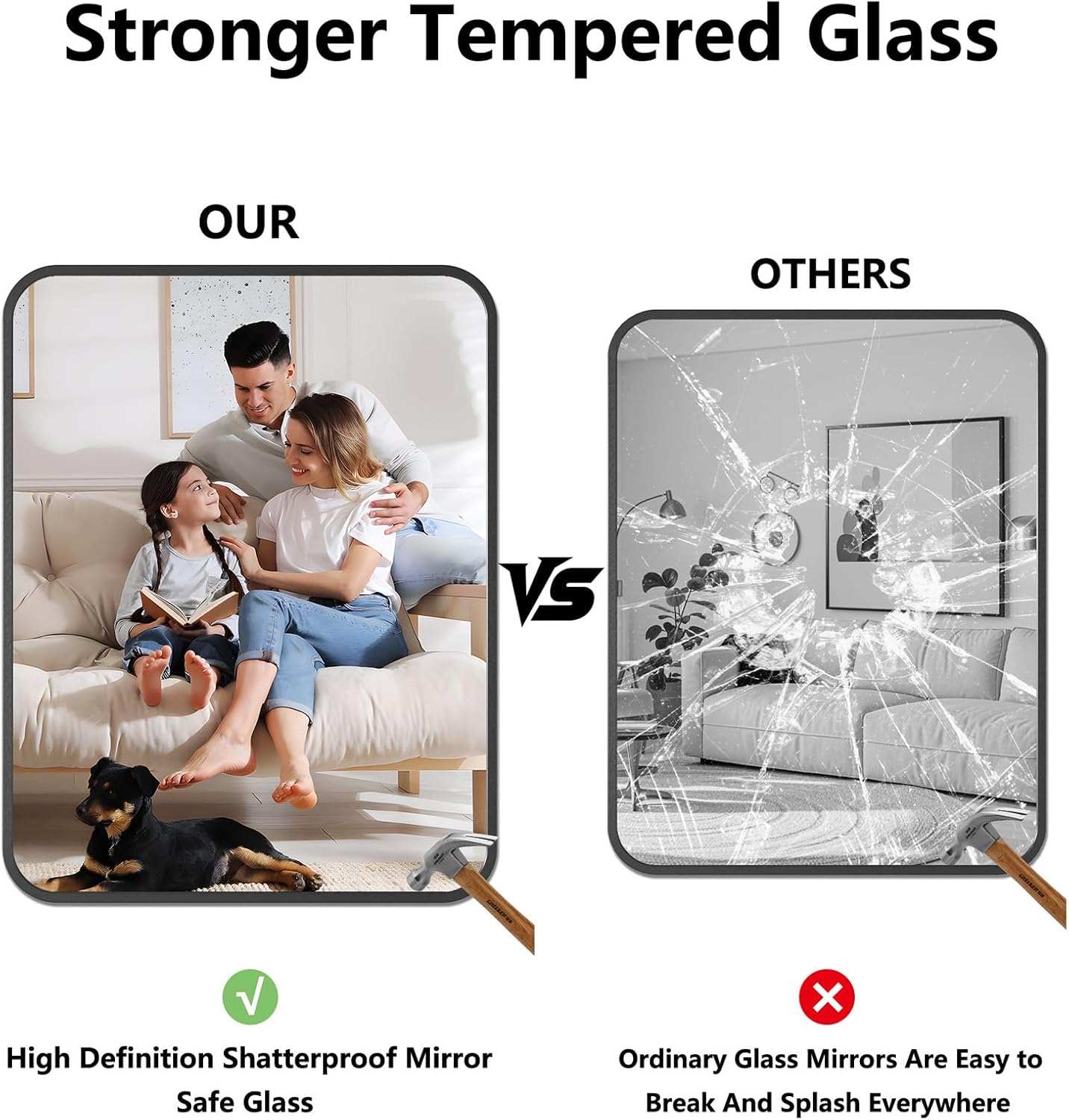 Bathroom Mirror, 28X32 Inch Black Metal Framed Mirror for Bathroom, Tempered Glass, Anti-Rust, Rounded Rectangle Mirror for Restroom, Bedroom, Black