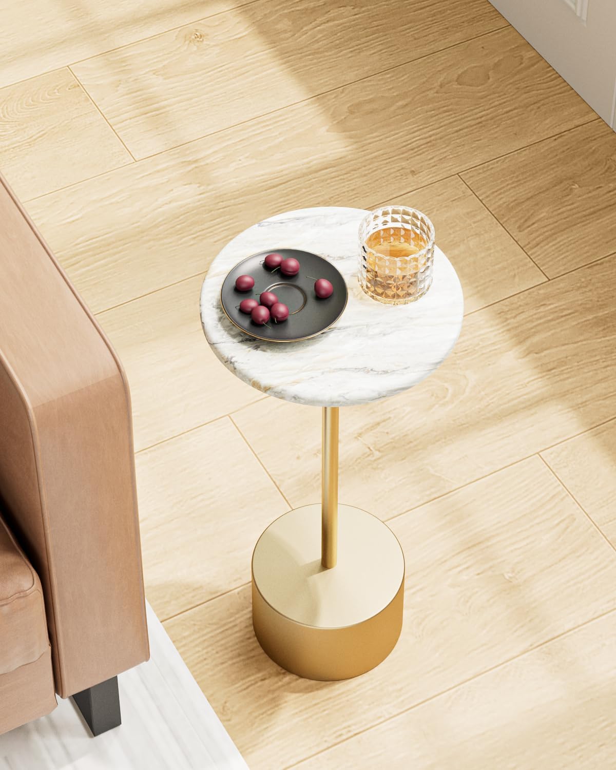 Drink Table Pedestal, Round Side Table, Drink Tables for Small Spaces, Pedestal End Table, Small Pedestal Table (Gold)