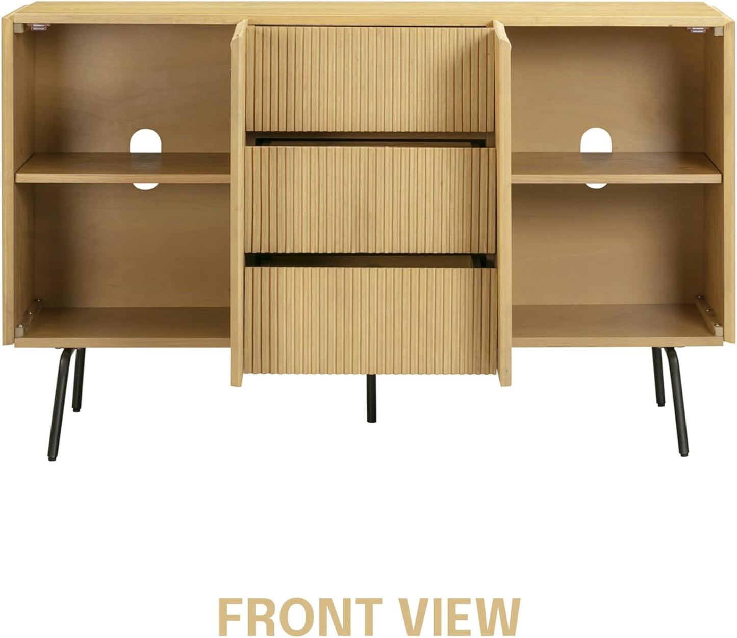 NTC Veil Sideboard with 2 Doors and 3 Drawers, Buffet Cabinet with Vertical Groove Design and Metal Legs, Storage Cabinet for Living Room, and Entryway, Effortless Assembly, Sand