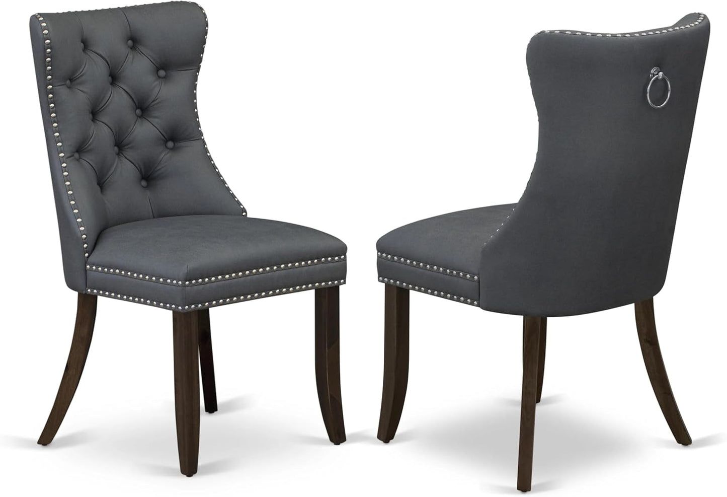 East West Furniture ANDA3-AWA-13 3 Piece Kitchen Table Set Includes a Round Dining Table with Pedestal and 2 Polyester Fabric Upholstered Parson Chairs, 36x36 Inch, Antique Walnut