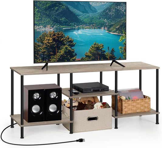 50 Inch TV Stand with Power Outlet Small Entertainment Center with Storage 3 Tier TV Consoles for Living Room Bedroom Office, Farmhouse TV Media Console Table for 50 43 40 32 Inch TV, Rustic Grey