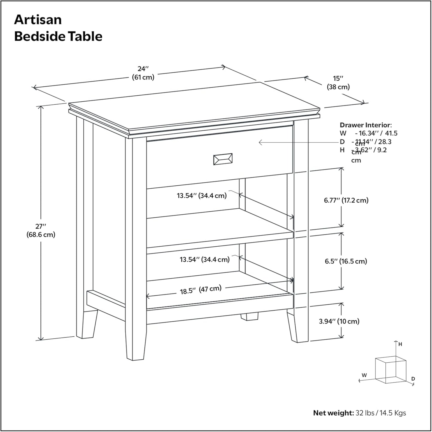 SIMPLIHOME Artisan SOLID WOOD 24 inch Wide Transitional Bedside Nightstand Table in White for the Living Room and Bedroom