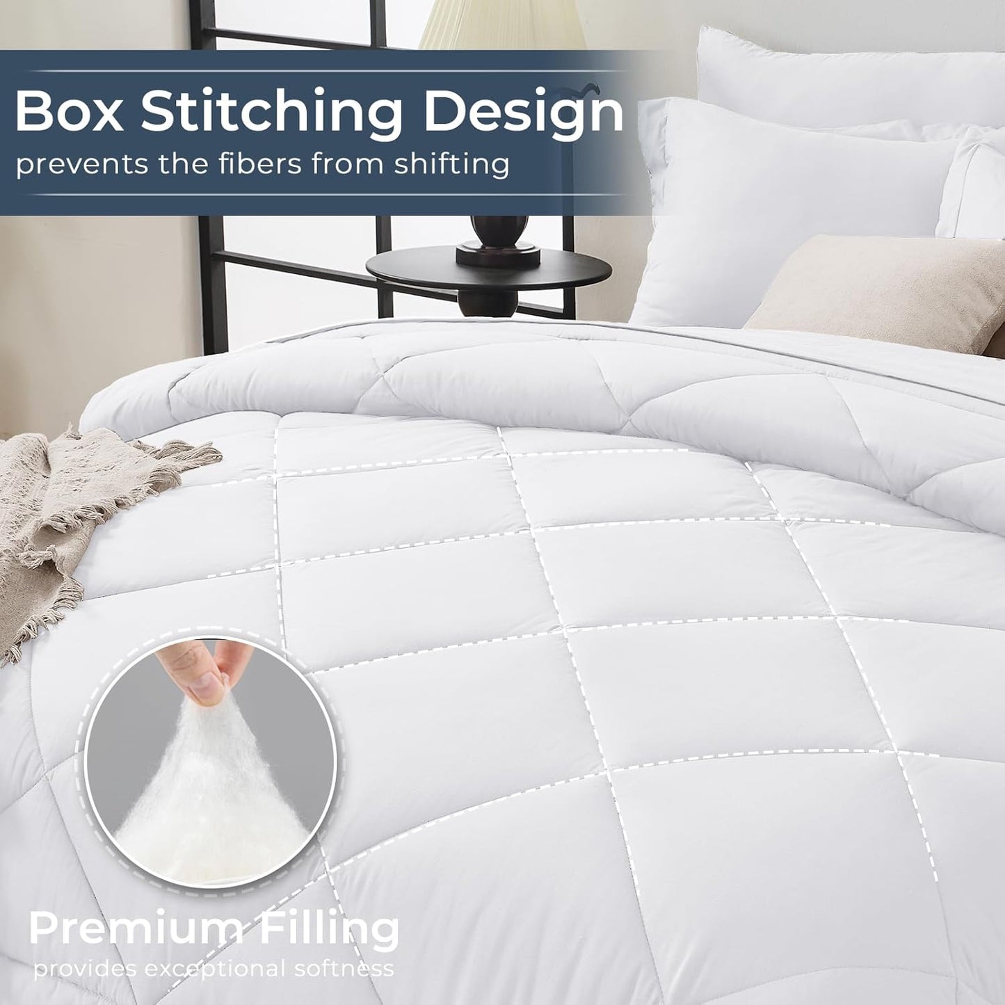 HEVUMYI White Queen Comforter Set - 7-Piece All Season Bed in a Bag Queen, Ultra Soft Bedding Set with Comforter, Flat Sheet, Fitted Sheet, Pillowcases, Pillow Shams