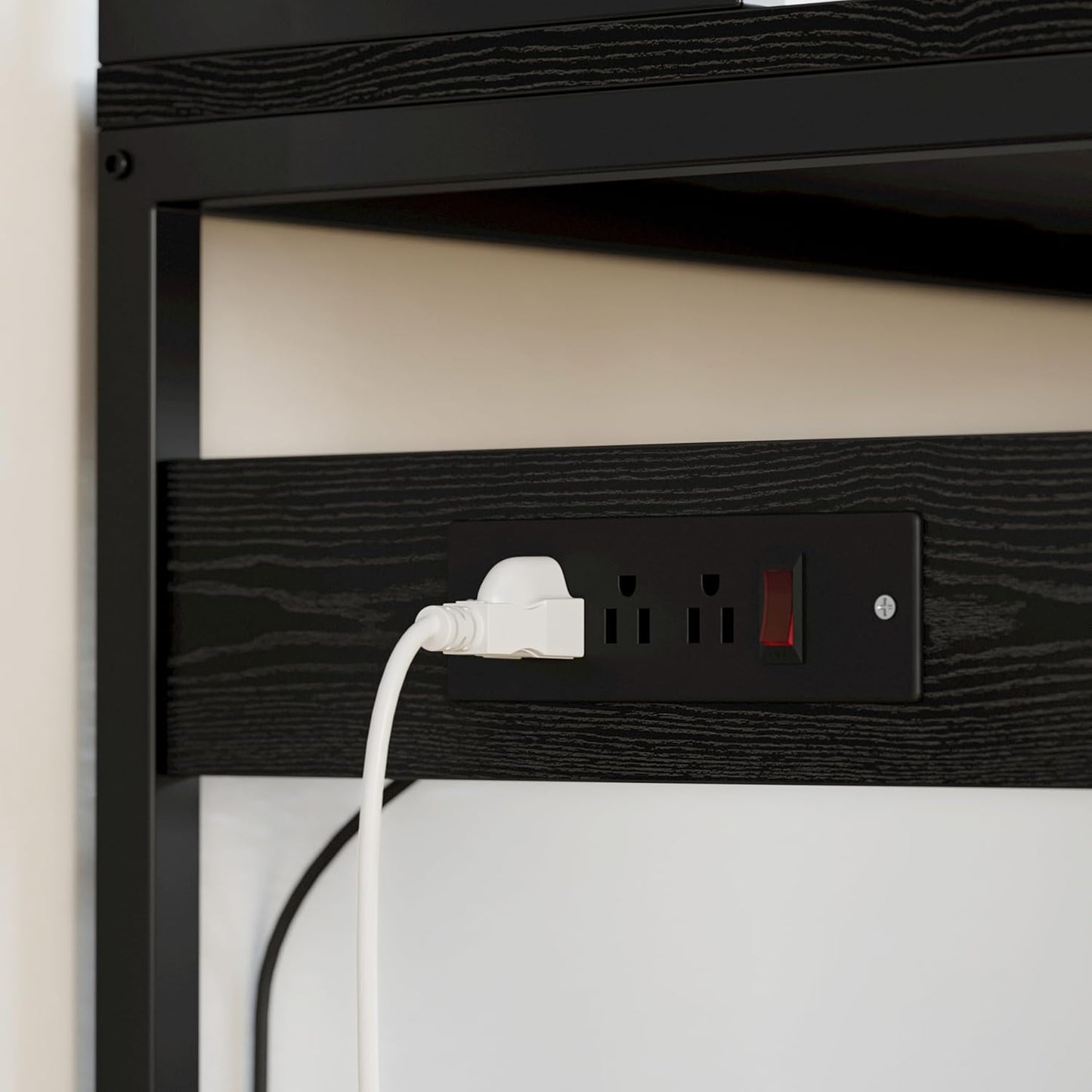 IRONCK Bakers Rack with 2 Storage Cabinets and Power Outlet, 45.3 Inch Industrial Coffee Bar Cabinet Shelves, Kitchen Microwave Stand with Storage, Vintage Black