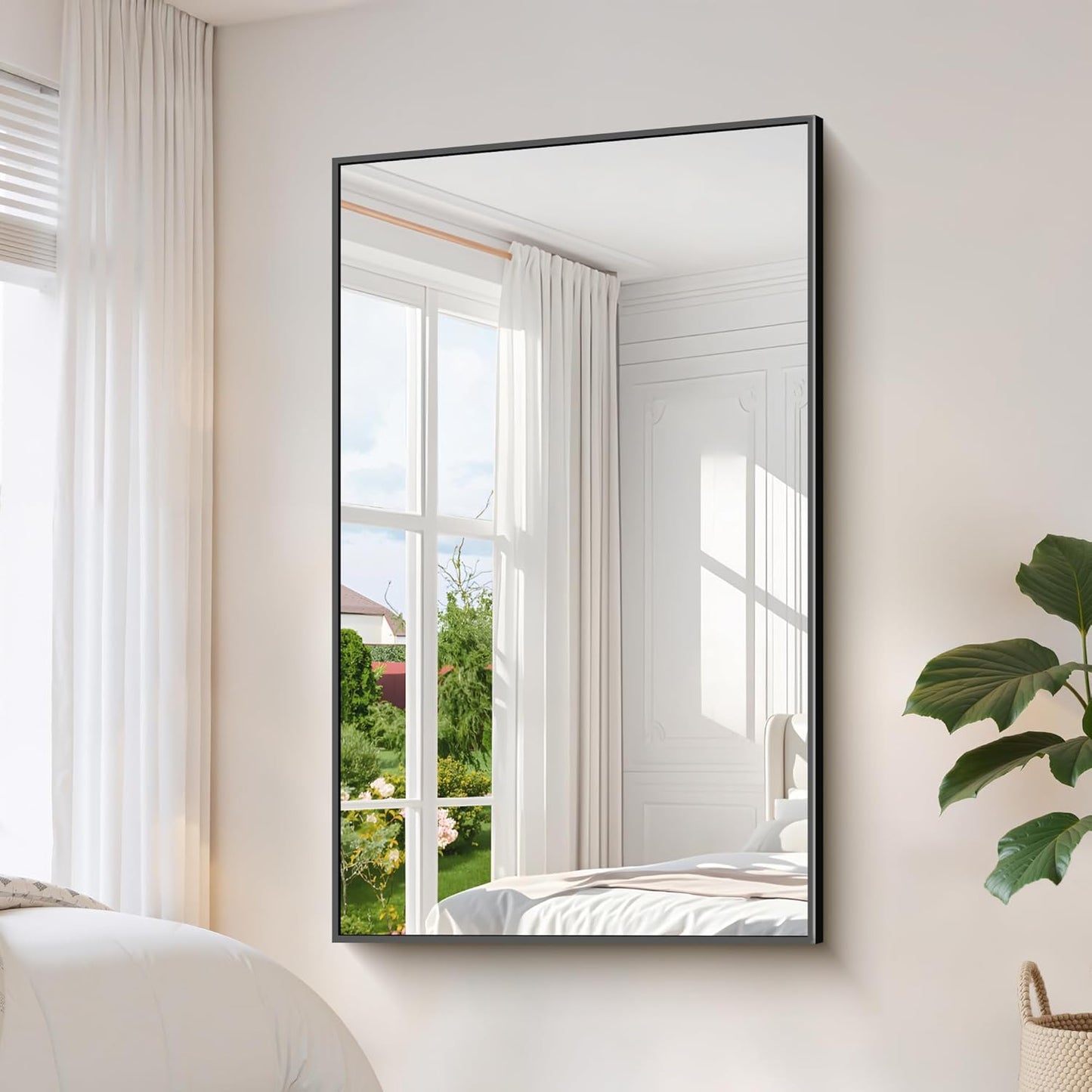 YIROMAN Bathroom Mirror 60"x30", Large Matte Black Bathroom Mirror for Over Sink with Aluminum Frame, Rectangular Vanity Mirror with Right Angle, Wall Mirror Hangs Horizontal or Vertical, Shatterproof