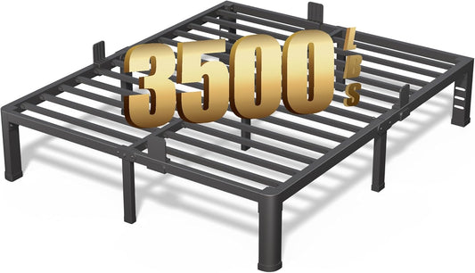 12 Inch Full Bed Frame with Rounded Corner and Headboard Hole Mattress Retainers 3500 LBS Metal Heavy Duty Steel Slats Support No Box Spring Needed Platform Noise Free Easy Assembly