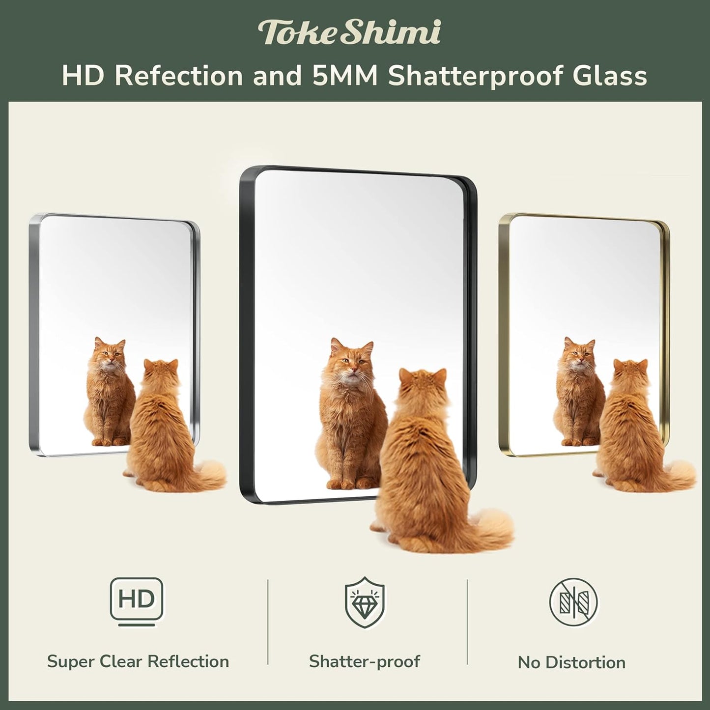 TokeShimi 36 x 36 Inch Wall Mirror Black Bathroom Vanity Mirror with Metal Frame Aluminum Alloy Soft Rounded Corner for Modern Farmhouse Wall Decor 1”Deep Set Design (Horizontal/Vertical)