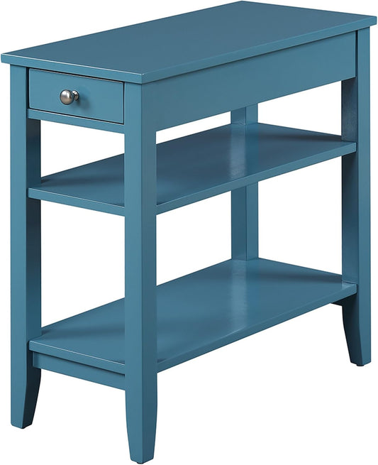 Convenience Concepts American Heritage Chairside End Table with Drawer 23.5" - Classic Living Room Table with Storage Shelf, Bedroom Nightstand, Blue