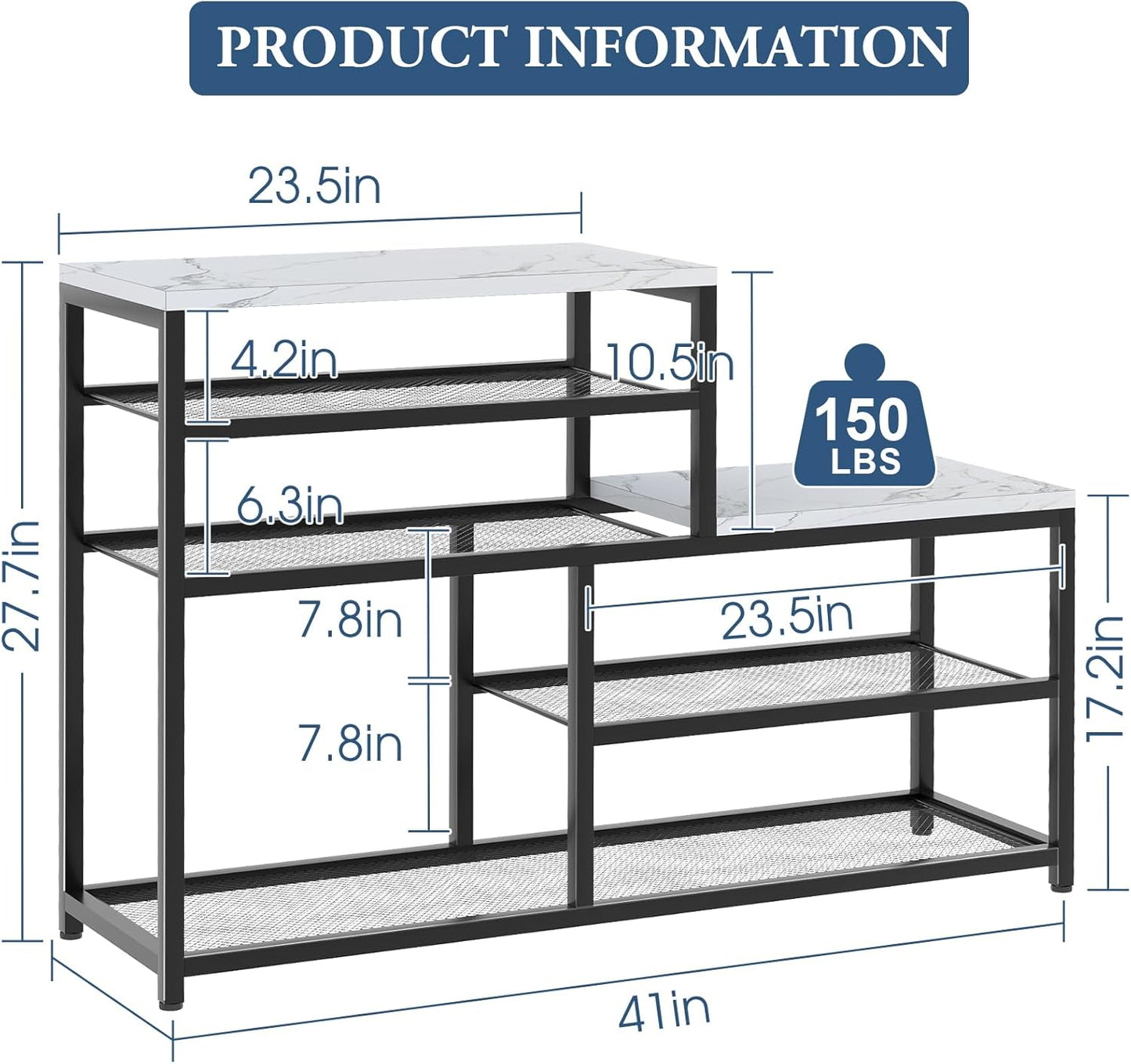 Shoe Rack Bench for Entryway,Free Standing Shoe Storage Organizer for Front Door Entrance,Boot Rack Holder Shelf for Closet with Seat,Sturdy Shoe Shelves for High Heels, Hallways,White Marble