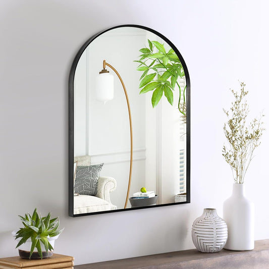 16" x 20" Black Arched Mirror, Arch Bathroom Wall Mirror, Metal Frame Arched Top Bathroom Vanity Mirror for Living Room, Bedroom, Entryway, Tempered Glass, Shatter Proof