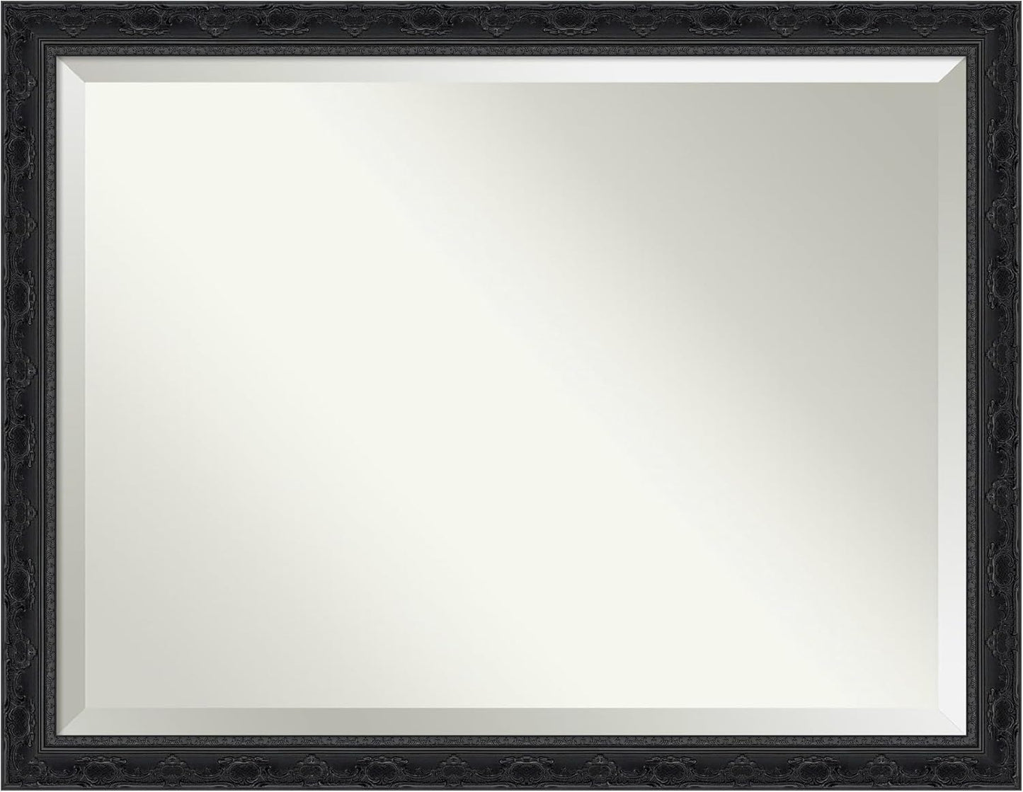 Amanti Art Bathroom Mirror for Over Sink, 35x45 Filigree Gloss Black Rectangle Vanity Mirror, X-Large Traditional Frame, Hangs Horizonally and Vertically, Bathroom Wall Decor, Beveled Edge