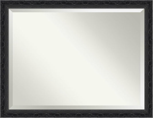 Amanti Art Bathroom Mirror for Over Sink, 35x45 Filigree Gloss Black Rectangle Vanity Mirror, X-Large Traditional Frame, Hangs Horizonally and Vertically, Bathroom Wall Decor, Beveled Edge