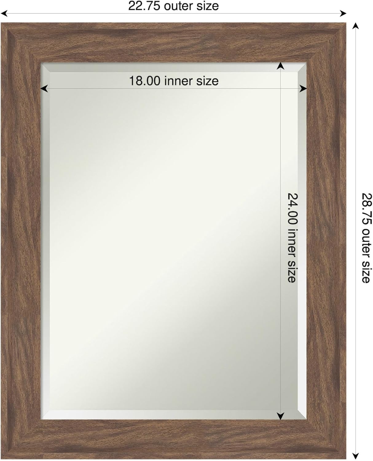Amanti Art Brown Wall Mirror 29x23 Pia Medium Brown Rectangle Bathroom Mirror for Wall Decor Living Room, Medium Casual Frame, Hangs Horizonally and Vertically, Bathroom Decor, Beveled Edge
