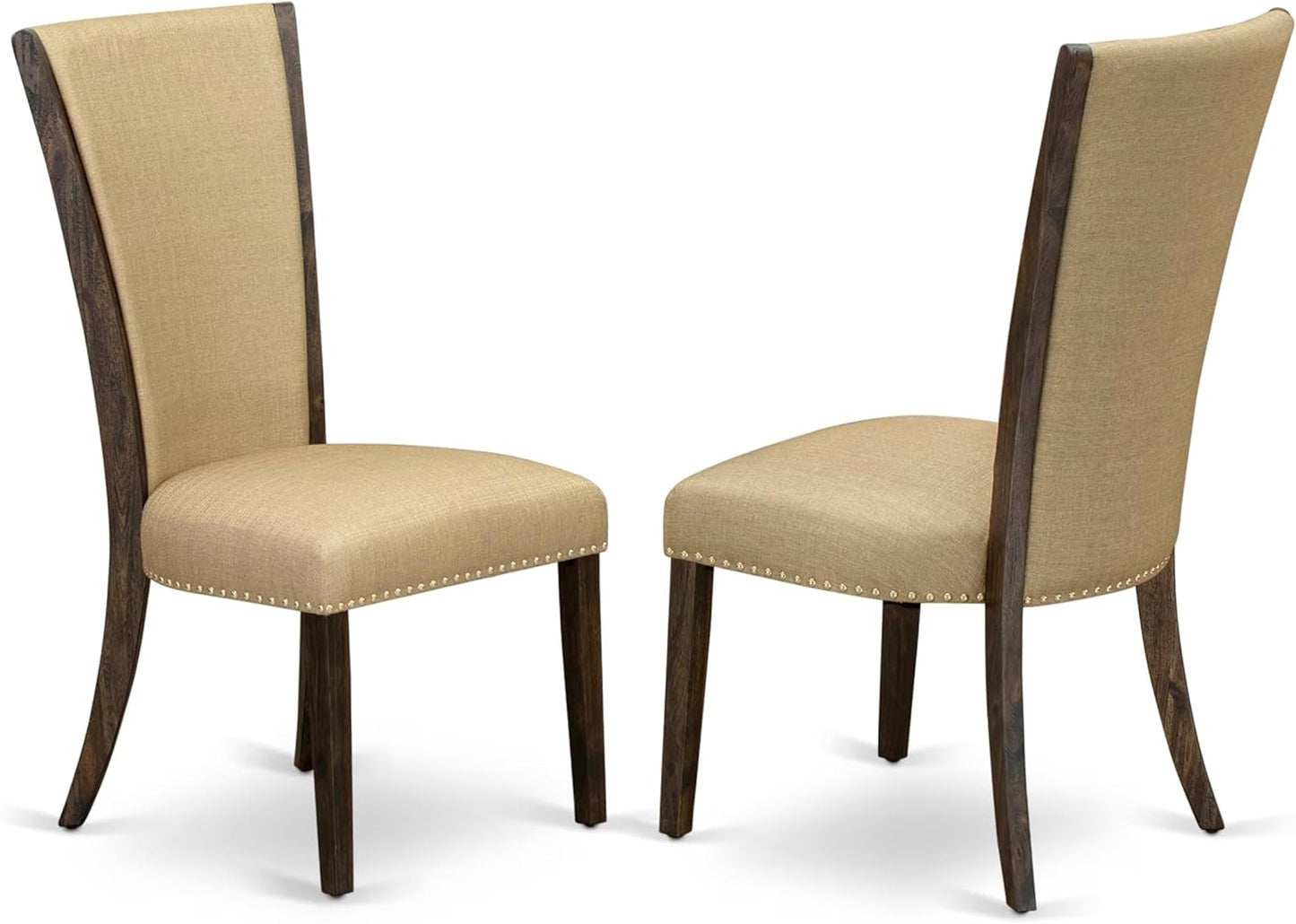 East West Furniture V777VE703-5 5 Piece Dinette Set for 4 Includes a Rectangle Dining Room Table with V-Legs and 4 Brown Linen Fabric Upholstered Parson Chairs, 40x72 Inch, Multi-Color