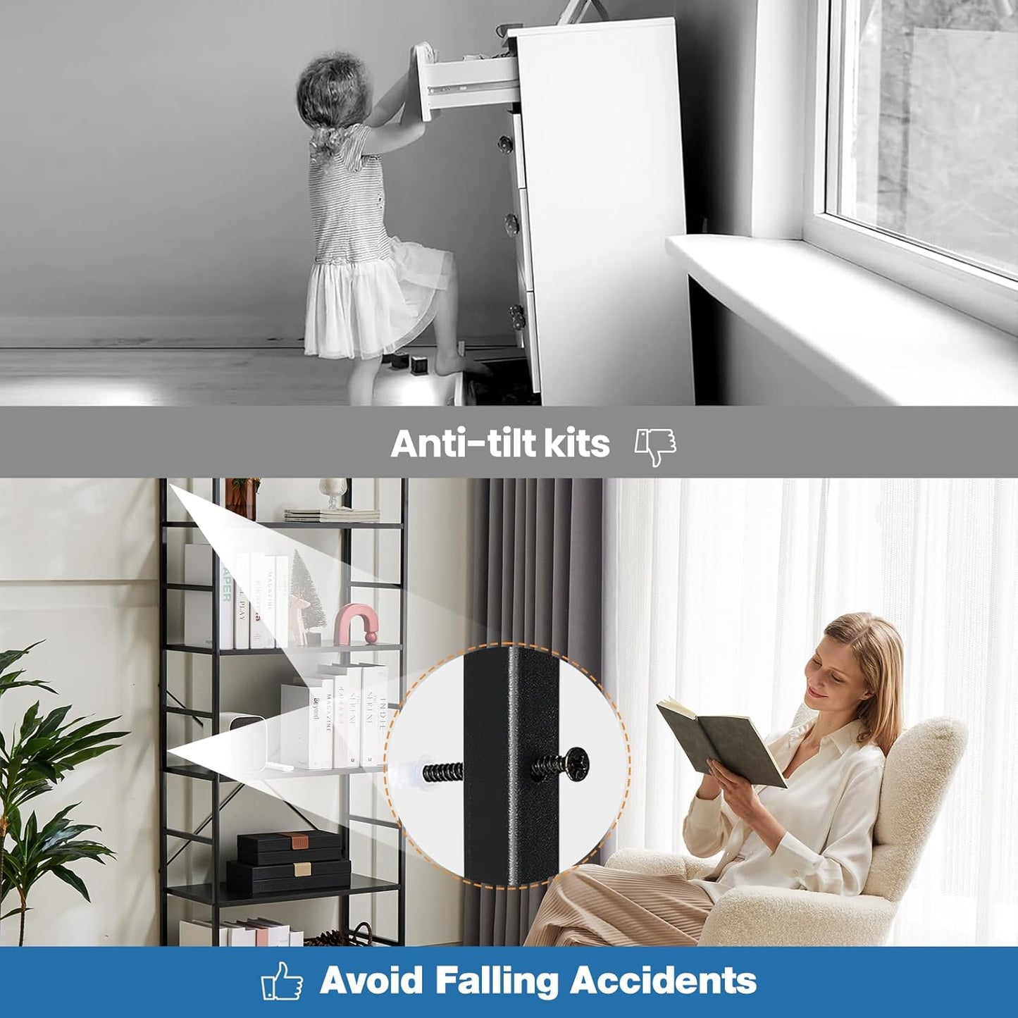 DUMOS 5 Tiers Bookshelf, Classical Book Shelf, Tall Display Shelves in Living Room/Home/Office, Storage Organizer for CDs/Books/Movies, Modern Black