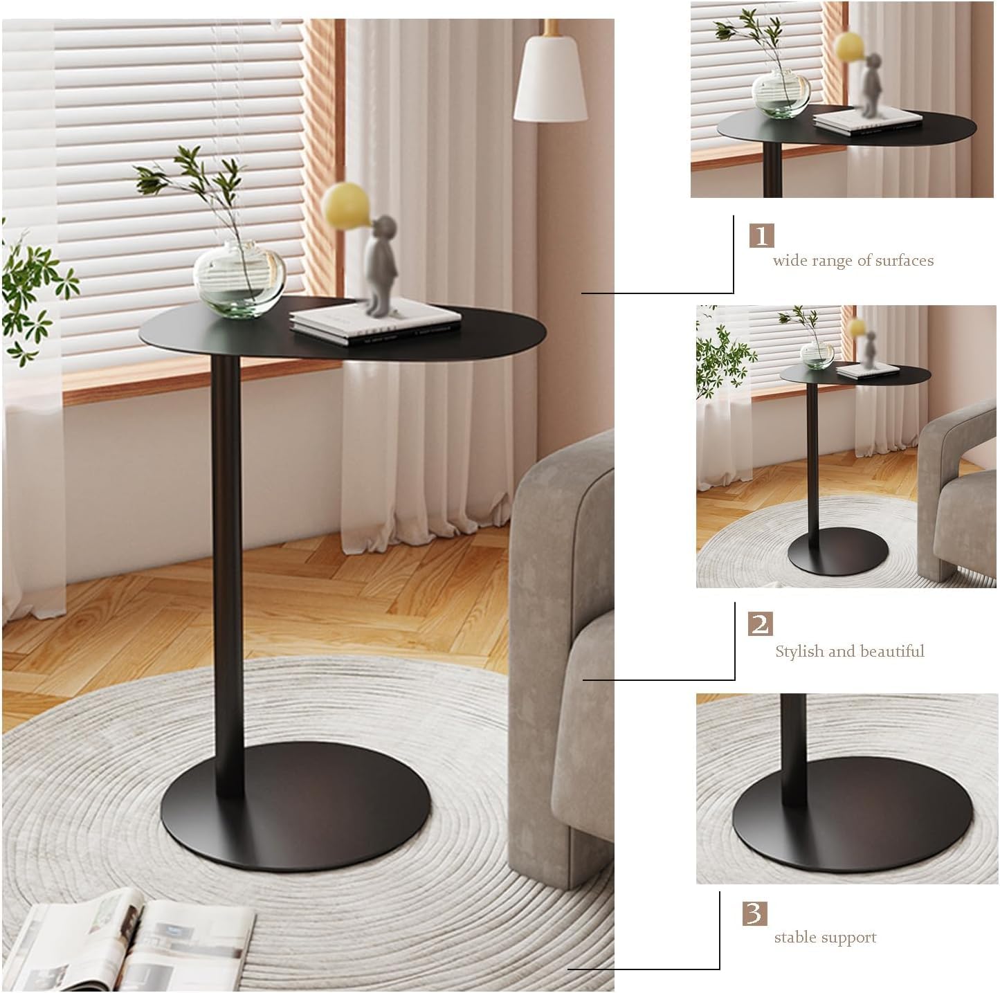 Modern Metal Side Table C Shaped End Table for Couch Slim Sofa Side Table Snack End Table Tv Trays for Eating On Couch for Dining Room, Living Room, Cafe and Balcony (1Pack Black)