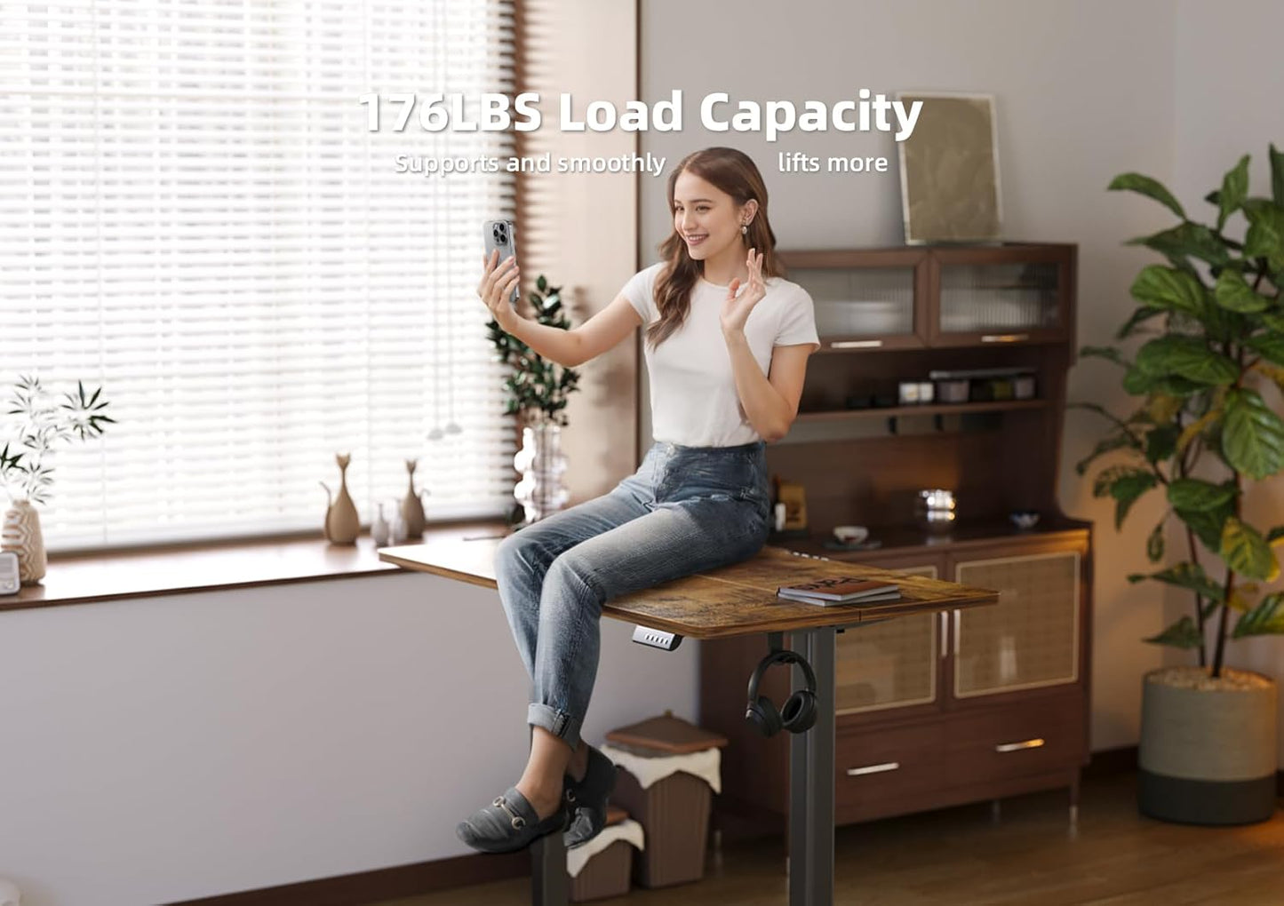 YDN Standing Desk, 40x24 Inch Electric Adjustable Height Stand up Desk, Sit Stand Home Office with Splice Board, Rustic Brown